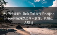 大V回应争议！海角导航疯传的haijiaoshequ背后竟然是令人震惊，真相让人瞠目