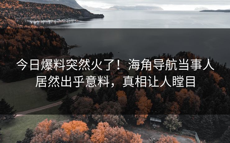 今日爆料突然火了！海角导航当事人居然出乎意料，真相让人瞠目