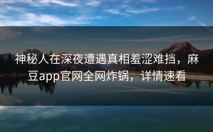 神秘人在深夜遭遇真相羞涩难挡，麻豆app官网全网炸锅，详情速看