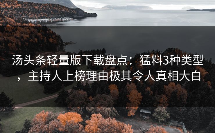 汤头条轻量版下载盘点：猛料3种类型，主持人上榜理由极其令人真相大白